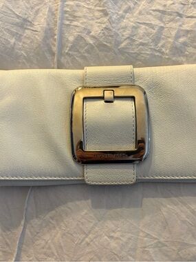 Michael Kors White Patent Leather Clutch With Silver Tone Buckle
